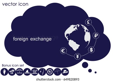 Globe and money icon vector EPS 10, abstract sign currency exchange flat design,  illustration modern isolated badge for website or app - stock info graphics.