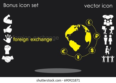 Globe and money icon vector EPS 10, abstract sign currency exchange flat design,  illustration modern isolated badge for website or app - stock info graphics.