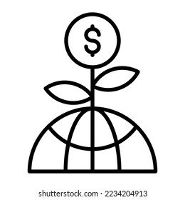 Globe with money plant vector icon in trendy style