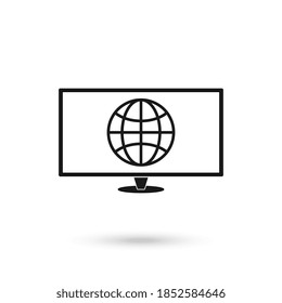 Globe and monitor sign, Isolated on a white background. Vector Illustration