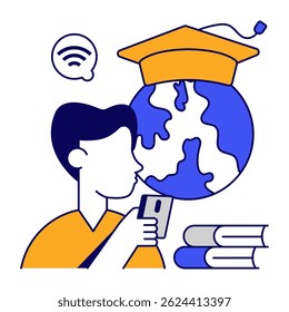 Globo com mortarboard, design plano de aprendizagem global