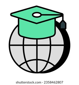      Globe with mortarboard, icon of global education 