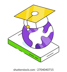 Globo com mortarboard, design isométrico de diploma global 