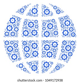 Globe mosaic of gear icons. Vector gear components are grouped into globe illustration.