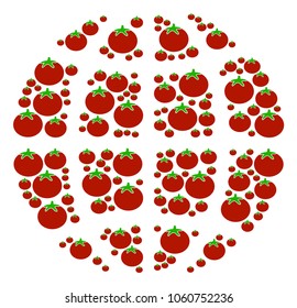 Globe mosaic of tomato vegetables in different sizes. Vector tomato vegetable items are grouped into globe figure. Nutrition vector illustration.