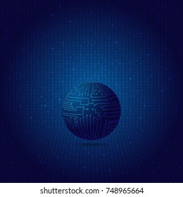 The globe in the motherboard. The concept of a global network. Vector illustration .