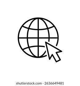 Globe And Mouse Cursor Icon line art on white background