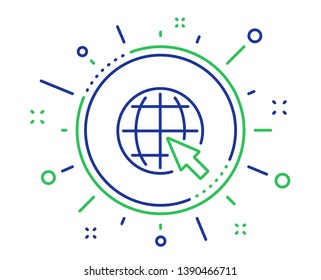 Globe with mouse cursor line icon. World or Earth sign. Global Internet symbol. Quality design elements. Technology internet button. Editable stroke. Vector