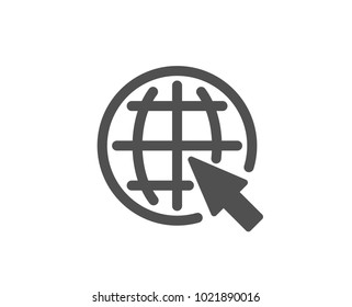 Globe with mouse cursor simple icon. World or Earth sign. Global Internet symbol. Quality design elements. Classic style. Vector
