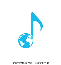 Globe and music note icon logo design. Vector illustration icon with global music media management concept.