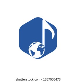 Globe and music note icon logo design. Vector illustration icon with global music media management concept.