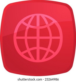 Globe navigation icon glossy button, square shape