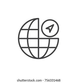 Globe navigation line icon, outline vector sign, linear style pictogram isolated on white. Symbol, logo illustration. Editable stroke
