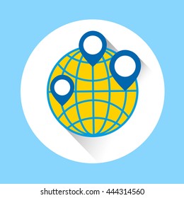 Globe Navigation World Map Icon Flat Vector Illustration