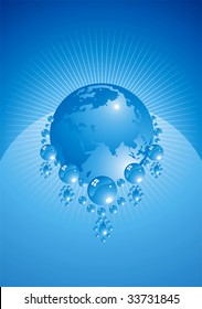Globe in necklace from water drop. Concept "Spare water"