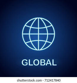 Globe neon light icon. Internet cafe glowing sign. Earth spherical model. Global network. Vector isolated illustration