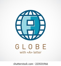 Globe net with A letter inside sign. Corporate logo template.