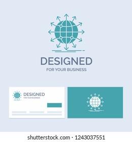 globe, network, arrow, news, worldwide Business Logo Glyph Icon Symbol for your business. Turquoise Business Cards with Brand logo template.