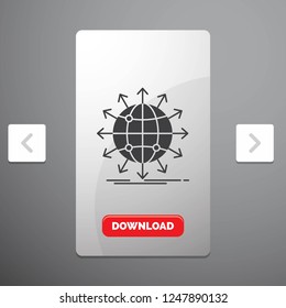 globe, network, arrow, news, worldwide Glyph Icon in Carousal Pagination Slider Design & Red Download Button