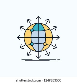 globe, network, arrow, news, worldwide Flat Icon. green and Yellow sign and symbols for website and Mobile appliation. vector illustration