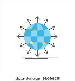 globe, network, arrow, news, worldwide Flat Color Icon Vector. Vector Icon Template background