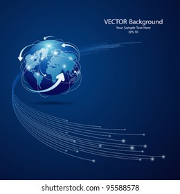 Globe Network Connection Blue Background, Vector Illustration