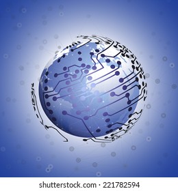 Globe network connections, blue design background vector illustration.