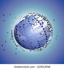 Globe network connections, blue design background vector illustration.
