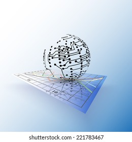Globe network connections on the chart. Abstract vector illustration.