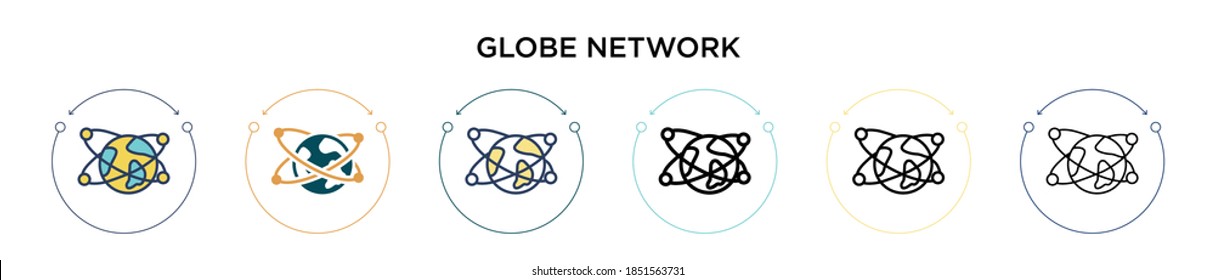 Globe network icon in filled, thin line, outline and stroke style. Vector illustration of two colored and black globe network vector icons designs can be used for mobile, ui, web
