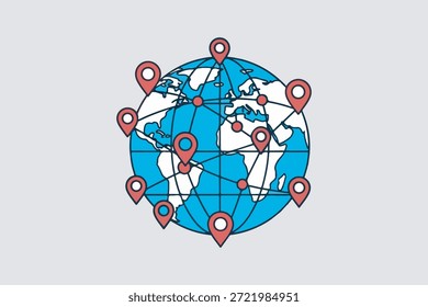 Globe network icon with multiple location pins symbol icon vector art