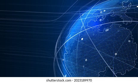 Globe network illustration. Technology digital 3d globe. Digital earth map background. Connection data concept.