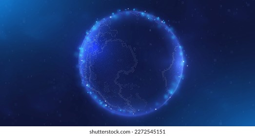 Globe network illustration. Technology digital 3d globe. Digital earth map background. Connection data concept.