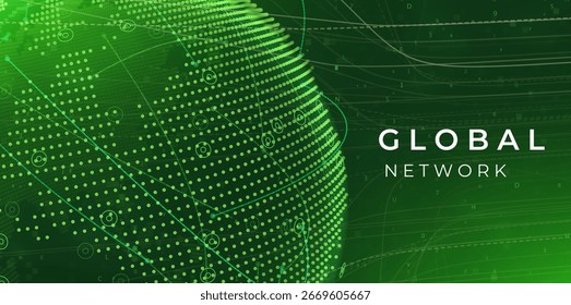 Globales Netzwerk (Abbildung). Technologie digitale 3D-Globus. Digitaler Erdkartenhintergrund. Verbindungsdatenkonzept.