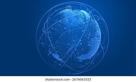 Ilustração da rede global. Tecnologia digital 3d globo. Plano de fundo do mapa de terra digital. Conceito de dados de conexão.