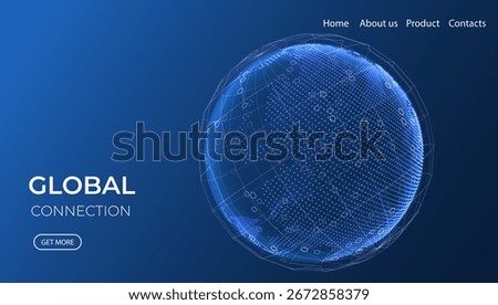 Globe network illustration. Technology digital 3d globe. Digital earth map background. Connection data concept.