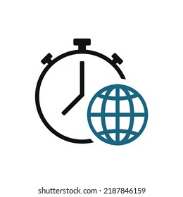 Globe network timer icon. Illustration vector