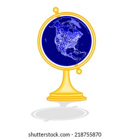 Globe North America at night as engraving vintage vector illustration