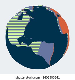 Globe with North and South America on first place in cartoon or comic retro style for political illustrations