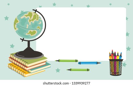 globe and notebooks vector illustration blank