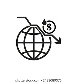 Globe oil cost down. Trade economy. Resource trade off. Vector illustration. EPS 10.