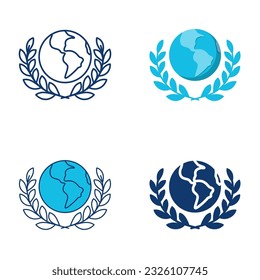 Globe with olive branches around icon set in flat and line style. Peace on Earth symbol. Vector illustration.