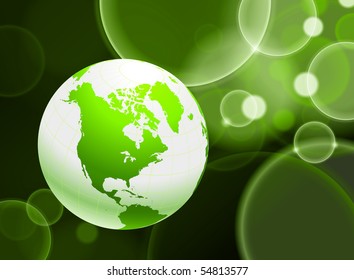 Globe on Abstract Bubble Background Original Illustration