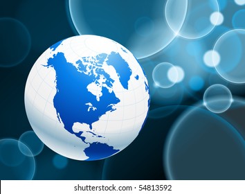 Globe on Abstract Bubble Background Original Illustration