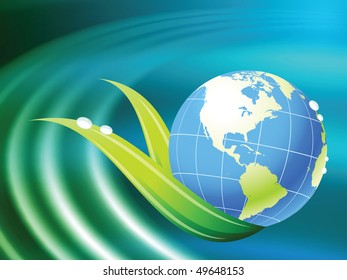 Globe on Abstract Liquid Wave Background Original Vector Illustration