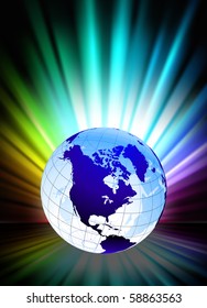 Globe on Abstract Spectrum Background Original Illustration