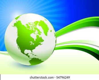 Globe on Abstract Wave Background Original Illustration