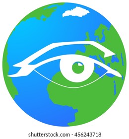 The globe on the background of the human eye. The illustration on a white background.