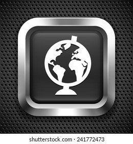 Globe on Black Square Button