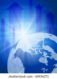 Globe on Blue Arrow Background Original Vector Illustration